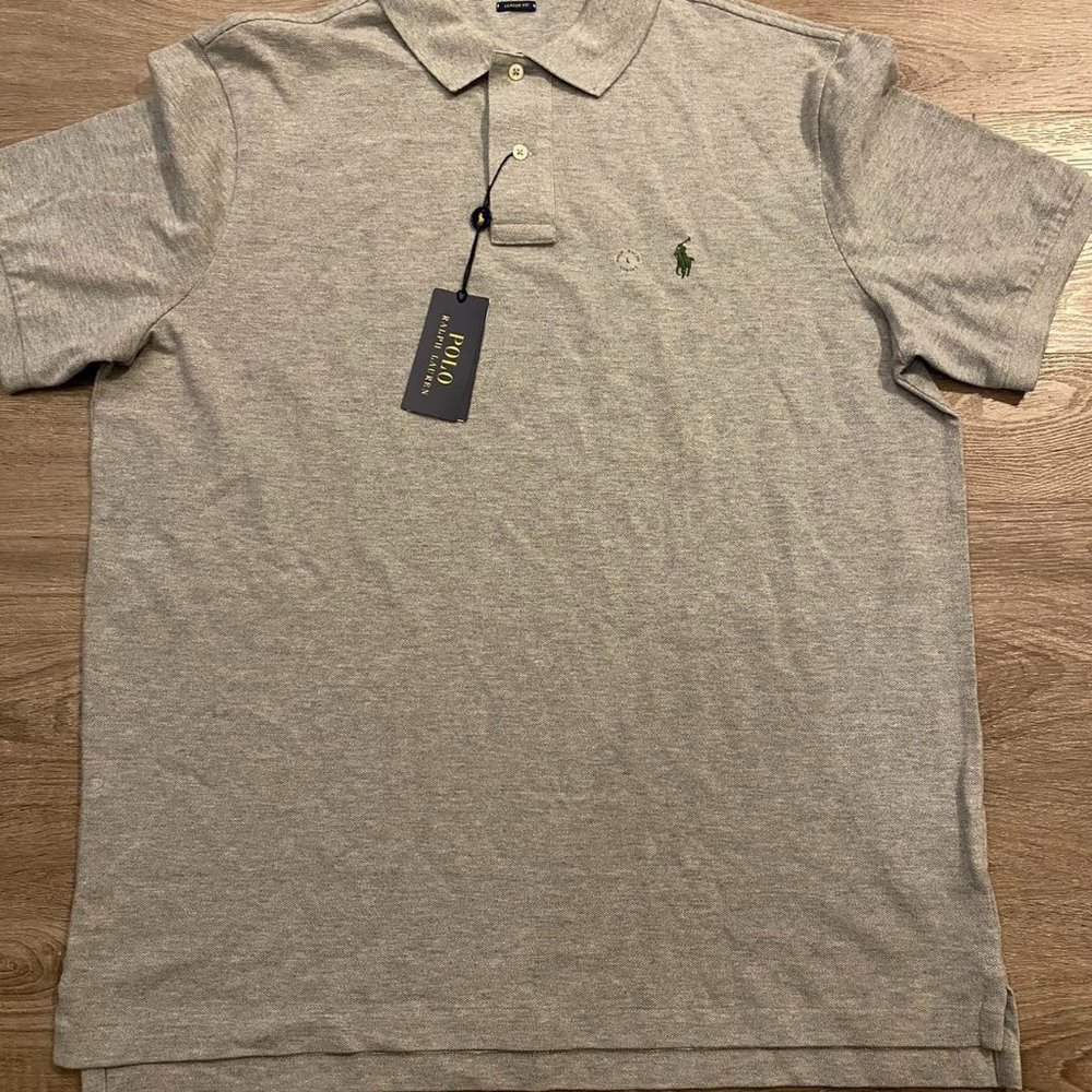 Brand New with Tags NWT Ralph Lauren Polo Men’s Large Gray Green logo Polo Shirt